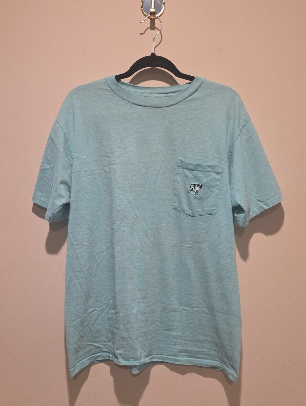 Big Dogs Light Blue Pocket Tee with Embroidered Dog Size Large